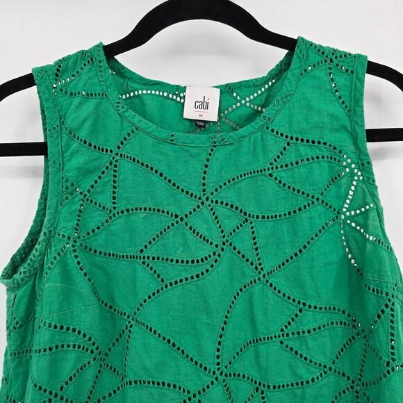 CAbi Women's Gemma Eyelet High Low Ruffle Tank Top Blouse Green Size XS - Picture 3 of 9